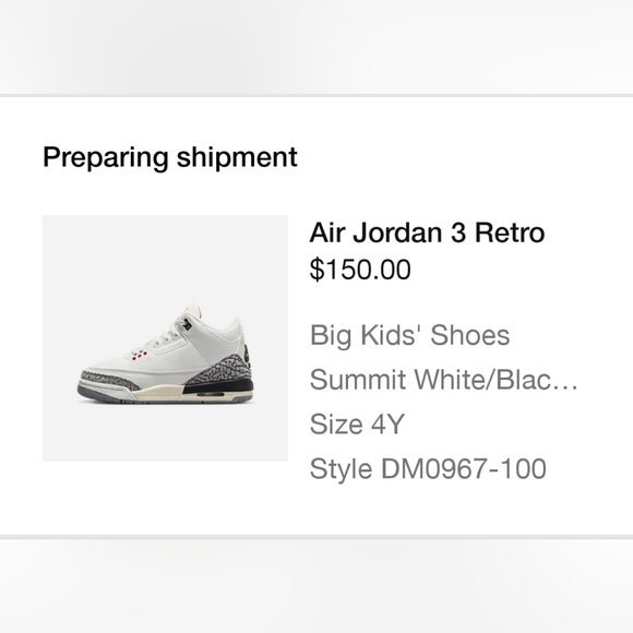 Nike Air Jordan Retro 3 White Cement Reimagined YOUTH GS Size 4Y BRAND NEW.